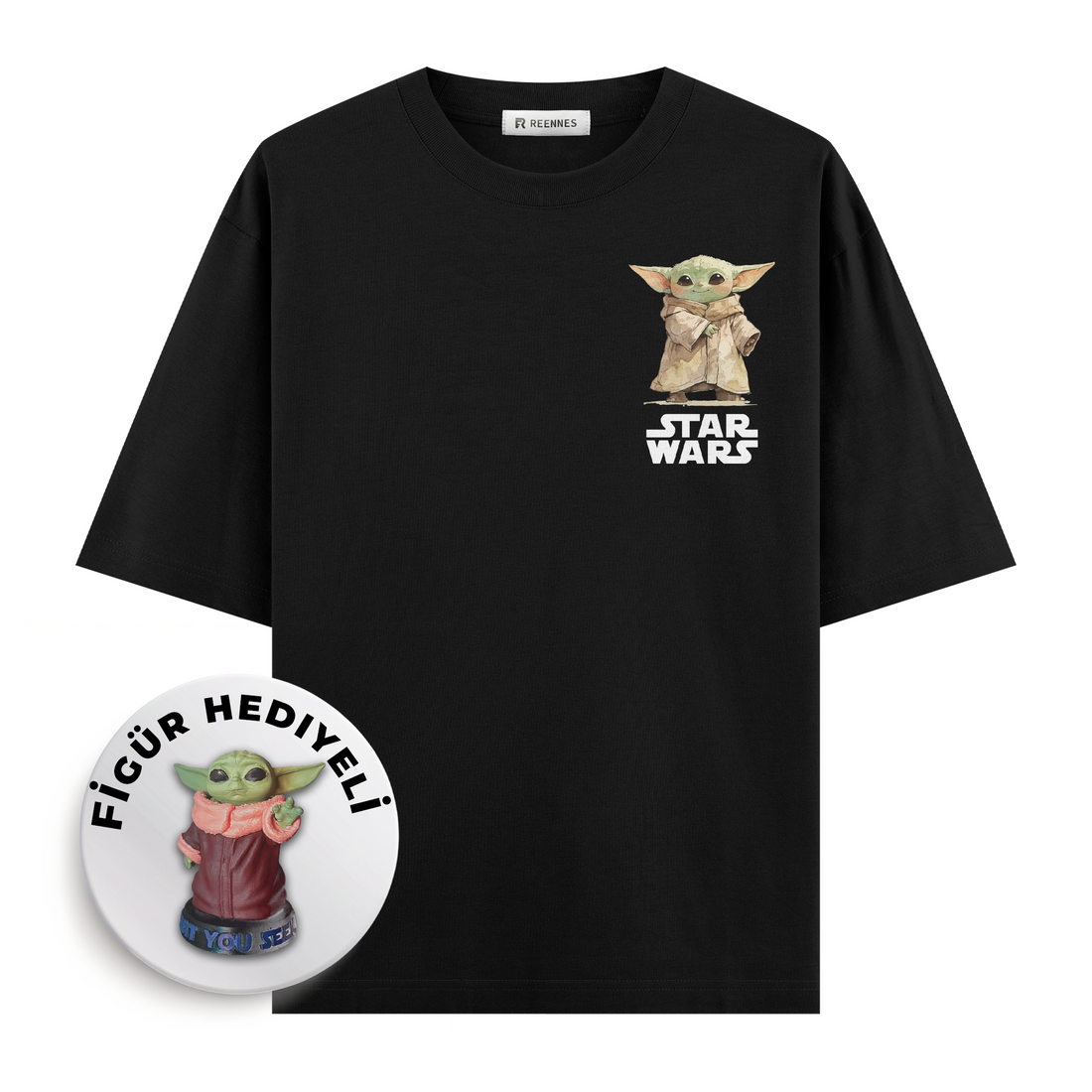 Figür Hediyeli Baby Yoda - Oversize T-shirt